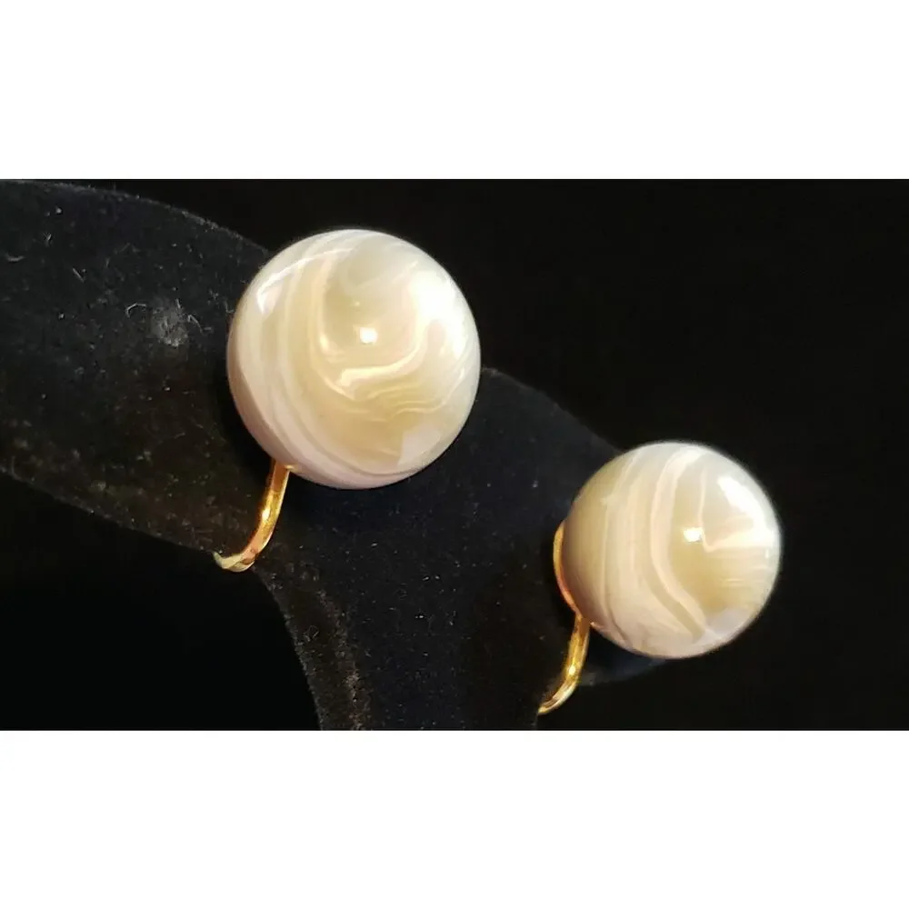 Vintage Gray & White Lucite Clip-On Earring-‎ Mid-Century Modern Earrings bc-12